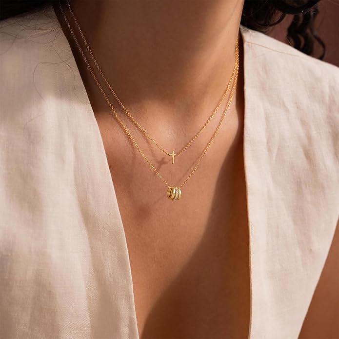 Gold Necklace for Women, Dainty 14K Gold Plated Pendant Necklaces for Women Trendy Simple Choker Chain Cubic Zirconia Circle/Interlocking/Sun Necklace Fashion Jewelry Birthday Christmas Gift