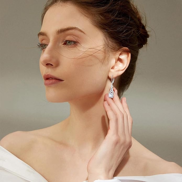 Infinity Irish Celtic Knot Jewelry Set for Women Princess Cut Necklace & Earrings April Birthstone Jewelry Gifts