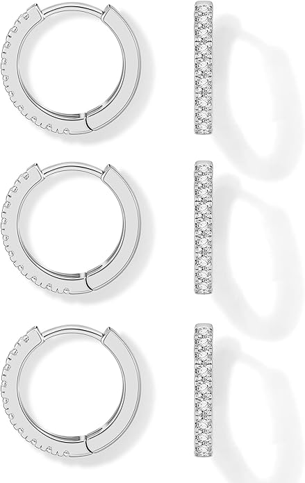 micuco 3 Pairs Small Hoop Earrings Tiny Cartilage Earrings for Women Cubic Zirconia Earrings Huggie Hoop Ear Piercing Earrings for Men 8mm 10mm 12mm