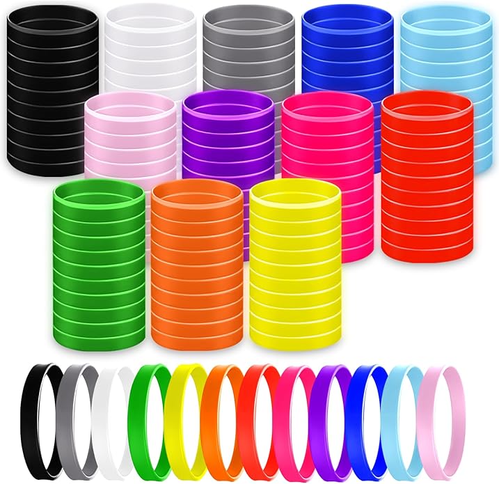 Colorful Silicone Wristband, 120 Pieces of Blank Rubber Bracelet for Men and Women Teenagers