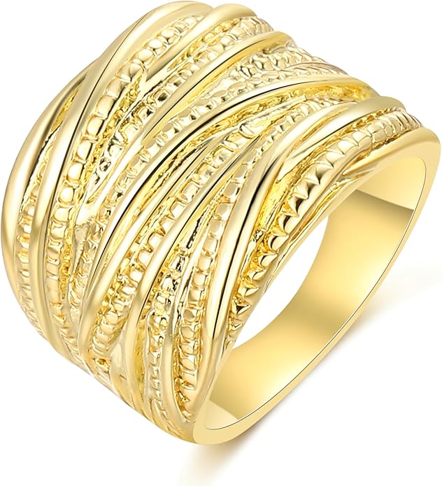 2 Tone Intertwined Crossover Statement Ring Fashion Chunky Band Rings for Women Wide Index Finger Rings Costume Jewelry