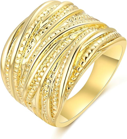 2 Tone Intertwined Crossover Statement Ring Fashion Chunky Band Rings for Women Wide Index Finger Rings Costume Jewelry