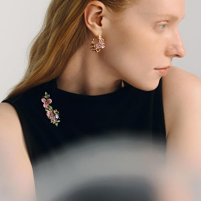Irises Flower brooches and pins for women, Hand-driping Oil brooch pins inlaid with artificial crystals, SHE'S FREE STYLE JUST FOR YOU Green leaf safety pins enameled jewelry pins and brooches