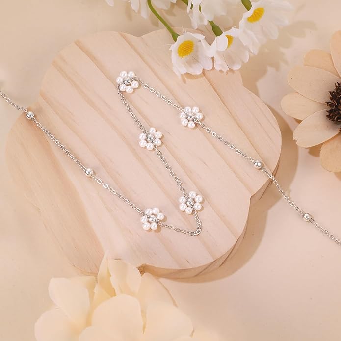 SmileBelle Pearl Necklaces for Women, Daisy Pearl Choker as Y Shaped Pearls Jewelry Gold Heart Necklace for Anniversary Birthday Gifts White Baroque Necklace as Wedding Jewelry