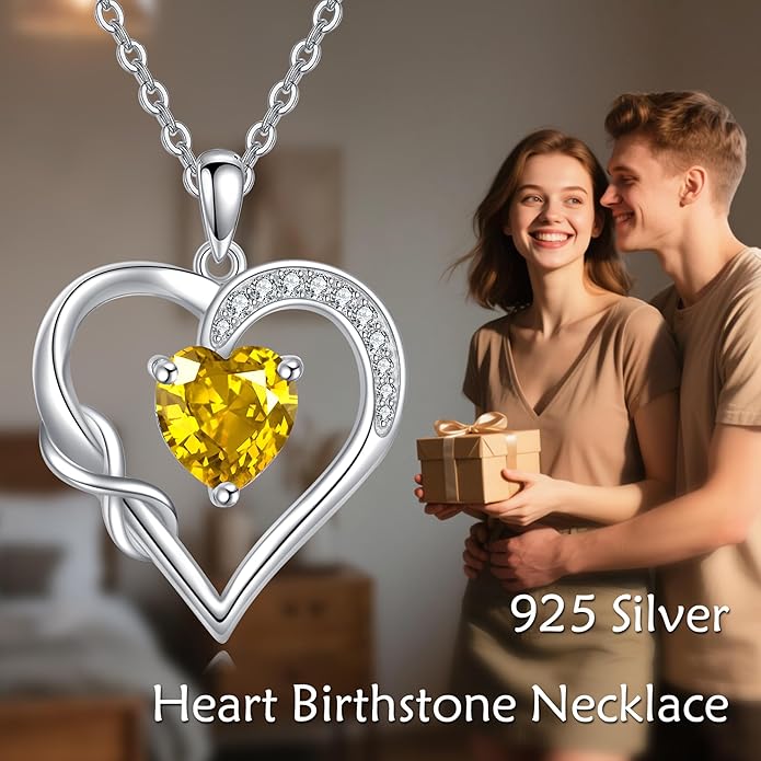Birthstone Necklace for Women 925 Sterling Silver Infinity Heart Birthstone Pendant Necklace Infinity Heart Jewelry Birthday Holiday Gifts for Her