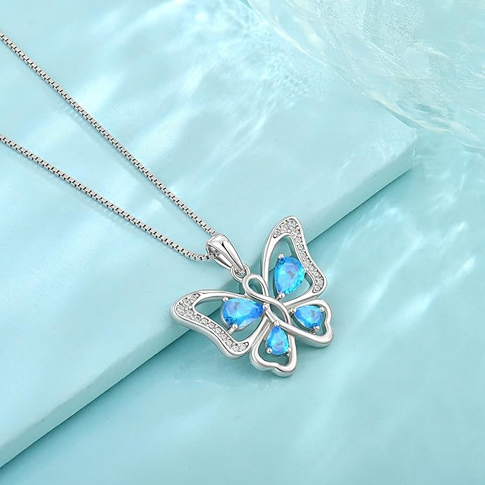 Butterfly Necklace 925 Sterling Silver Cubic Zirconia Birthstone Jewelry Gifts for Women Wife Mother