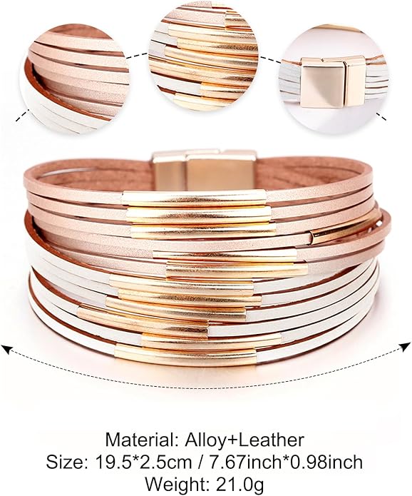 Fesciory Leather Wrap Bracelets for Women, Boho Leopard Multi-Layer Crystal Beads Cuff Bracelet Jewelry