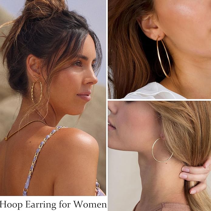 24 Pairs Chunky Gold Hoop Earrings Set for Women, Hypoallergenic Fashion Statement Hoops Earrings Pack Assorted Small Big Twisted Hoop Jewelry for Gift