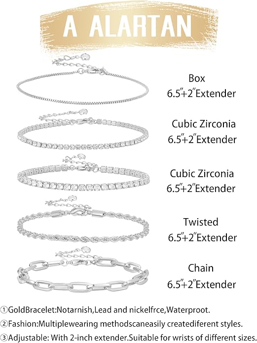 Gold Bracelets for Women 14K Gold Plated Stack Trend Bracelets Charm Paperclip Chain Cuban Link Layered Waterproof Bracelet Dainty Bracelet for Women Jewelry Gifts