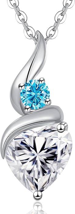 Moissanite Heart Pendant Necklaces for Women, 925 Sterling Silver Necklace with Birthstone, Ideal Anniversary Present or Birthday Christmas Valentine Mothers Day Jewelry Gifts for Mom Wife Her Girlfriend