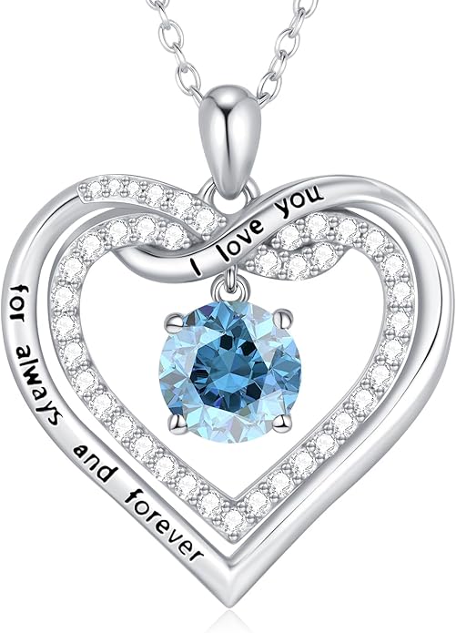 G&GEMSJEW Infinity Heart Birthstone Necklaces for Women, 925 Sterling Silver Jewelry, Pendant Heart Necklaces Birthday Anniversary Christmas Gift for Women Wife Mom Girlfriend Lady