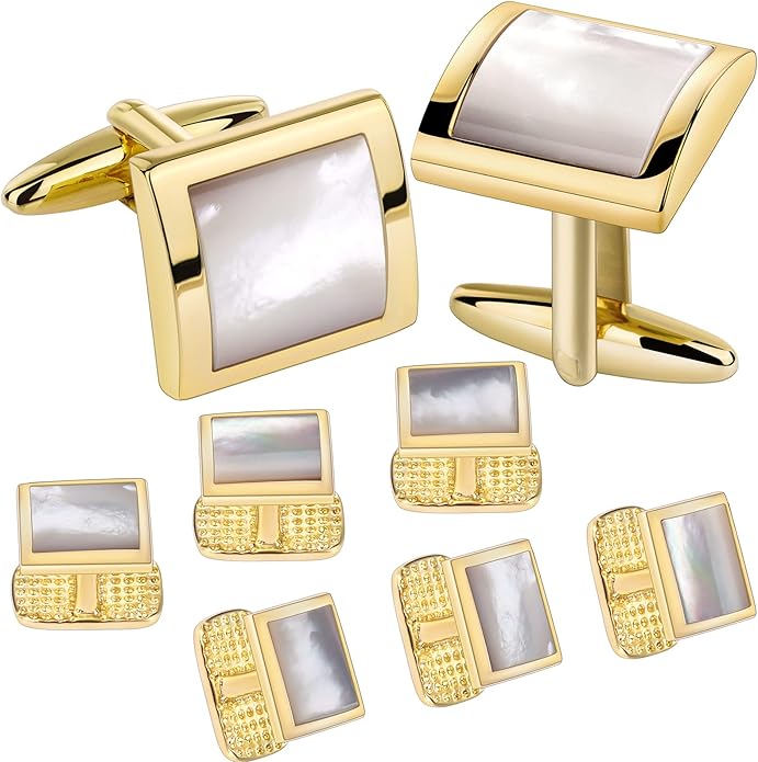 HAWSON Cufflinks and Studs for Men with Gift Box, Gold or Silver Tone Cuff Links, Mens Jewelry or Accessories for Wedding Business Anniversary Birthday