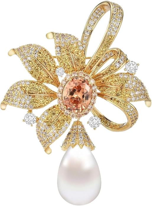 Flower Brooch for Women Girls Flower Rhinestone Brooch Gold Plated Lapel Pin Clothing Accessory Wedding Gift Fashion Jewelry for Mom Wife