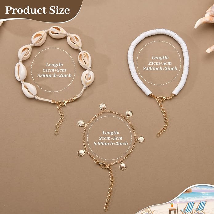 Bead Ankle Bracelets for Women Waterproof Adjustable Boho Shell Anklet Summer Beach Seashell Conch Foot Jewelry Accessories