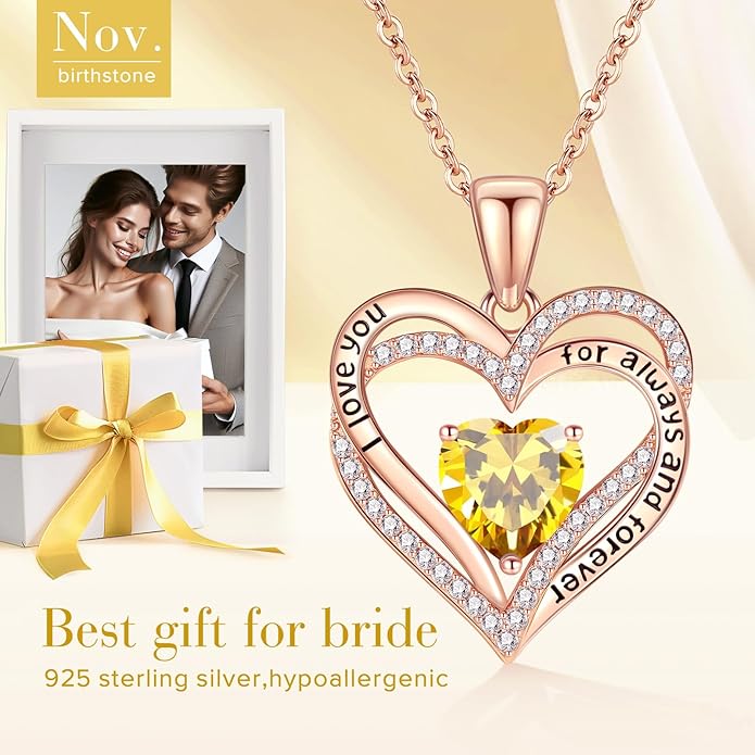 Vakki Birthstone Jewelry for Women Pendant Necklace 925 Sterling Silver Heart Necklace Birthday Gifts for Wife Daughter Girlfriend