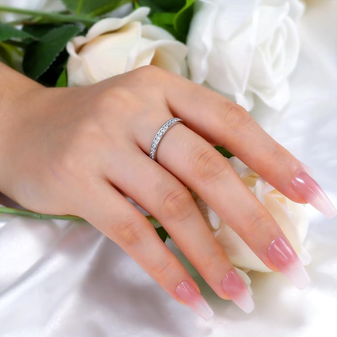 Moissanite Wedding Band Eternity Ring for Women Stackable Wedding Ring 925 Sterling Silver Rings D Color VVS1 Round Cut Anniversary Ring