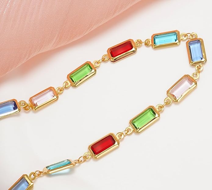 18K Gold Plated Anklet for Women Multicolor Crystal Ankle Bracelets Boho Adjustable Chain Anklets