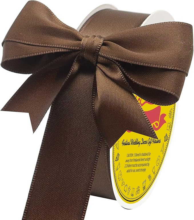 LEEQE Double Face Brown Satin Ribbon 1 inch X 25 Yards Polyester Brown Ribbon for Gift Wrapping Very Suitable for Weddings Party Invitation Decorations and More