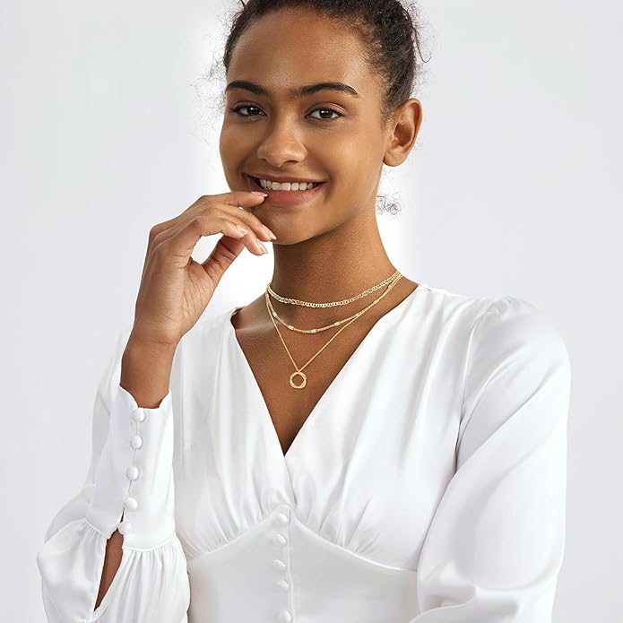 Gold Layered Necklaces for Women 14k Gold Plated Dainty Stackable Choker Necklaces for Women Trendy Layering Chain Cute Pendant Necklace Set Gold Jewelry for Women