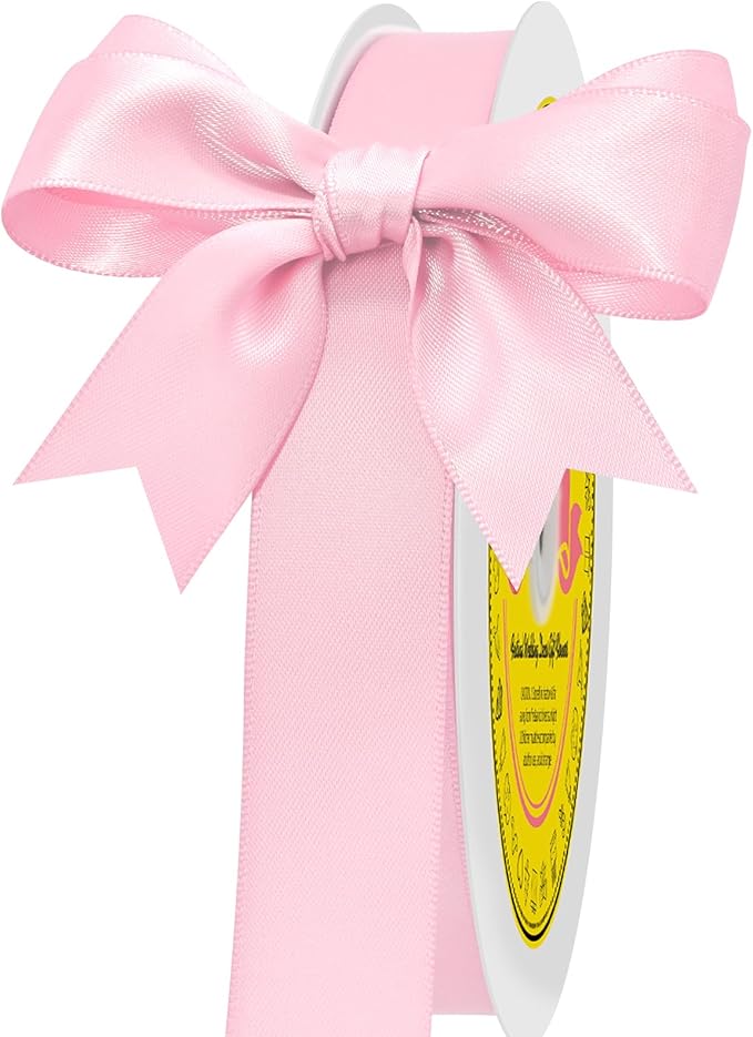 LEEQE Double Face Light Pink Satin Ribbon 7/8 inch X 100 Yards Polyester Light Pink Ribbon for Gift Wrapping Very Suitable for Weddings Party Hair Bow Invitation Decorations and More
