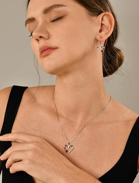 YL Heart Dangle Earrings 925 Sterling Silver Drop Earrings Birthstone Leverback Jewelry for Women