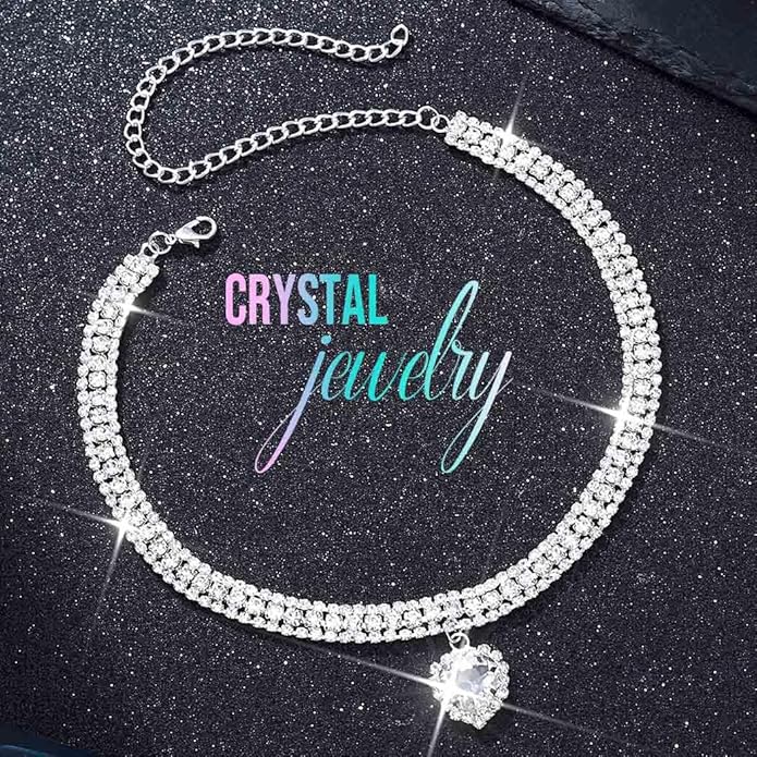 CLOACE Rhinestone Choker Necklace Heart Pendant Diamond Row Necklaces Sparkly Crystal Prom Chain Jewerly Accessories for Women