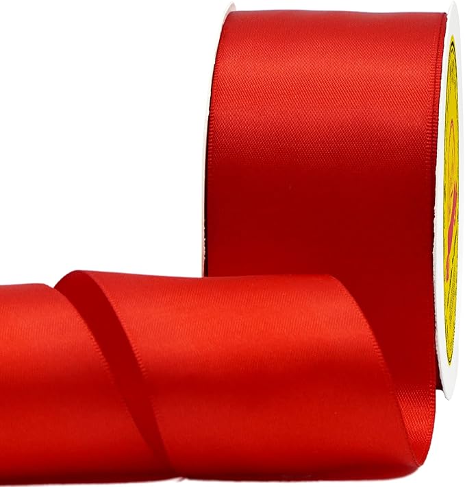 LEEQE Double Face Satin Ribbon 2 inch X 25 Yards Polyester Red Ribbon for Gift Wrapping Very Suitable for Weddings Party Hair Bow Invitation Decorations and More