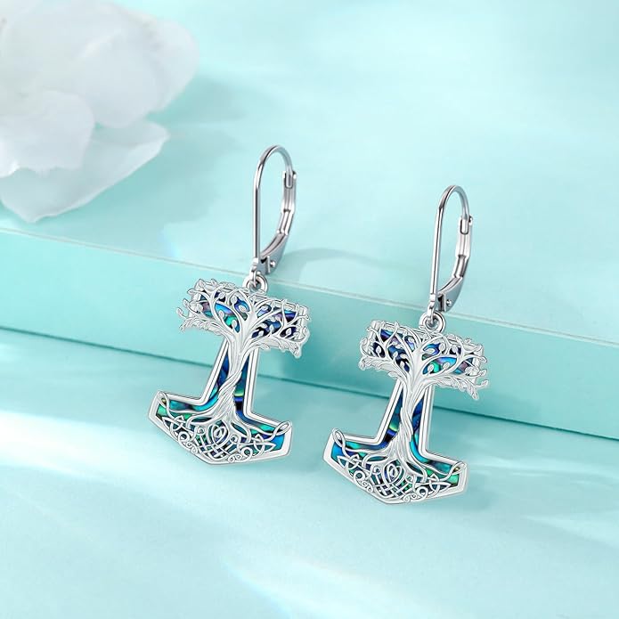 Eusense Sterling Silver Dangle Earrings for Women Tree of Life Animals Moonstone Turquoise Leverback Earrings Jewelry Gifts