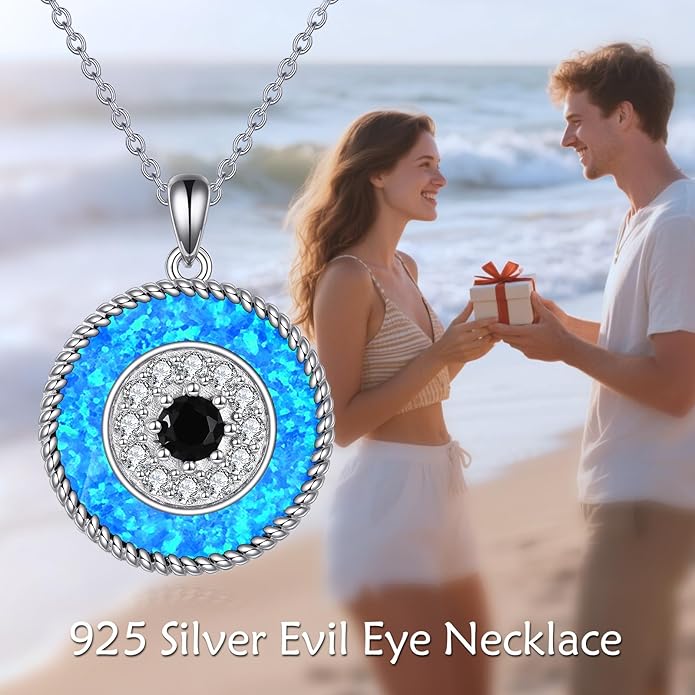 YFN Evil Eye Pendant Necklace for Women 925 Sterling Silver Greek Protection Jewelry with Blue Sapphire and Black Cz Amulet Gift