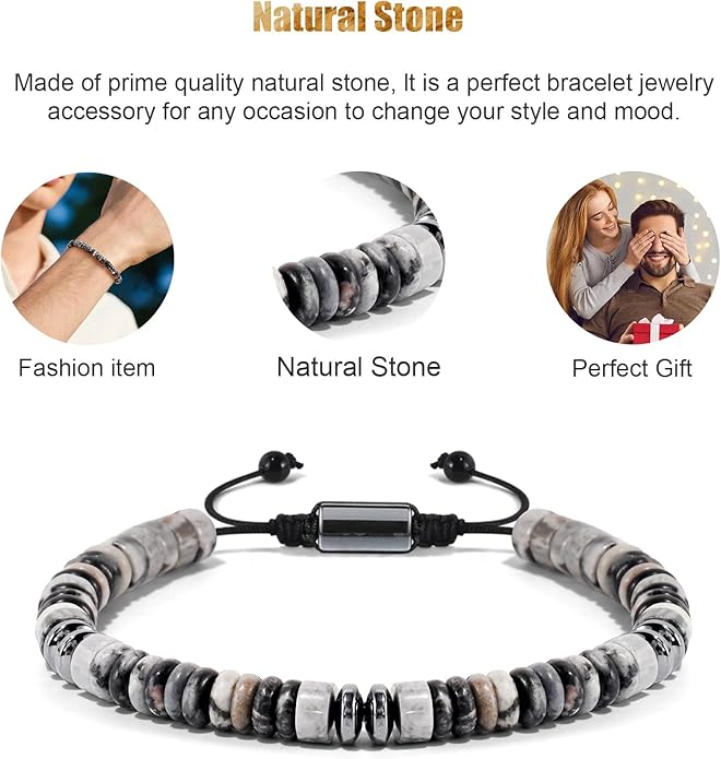 VIBILIA Healing Crystal Bracelets Beaded Bracelets for Men Women Natural Stone Adjustable Bracelets Unique Gifts for Father Son Grandfather Brother Friend