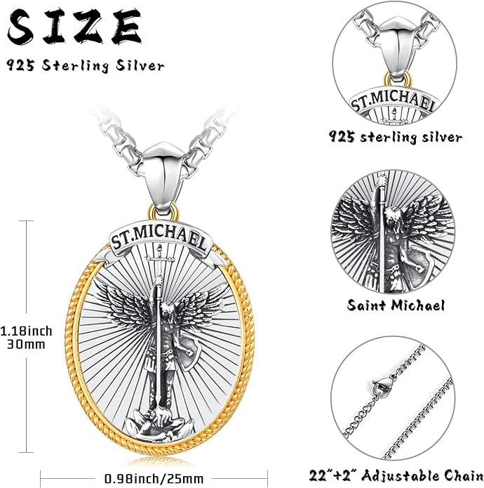 Taioiat Saint Necklace 925 Sterling Silver St Necklace Amulet Pendant Jewelry Religious Gift for Men Women