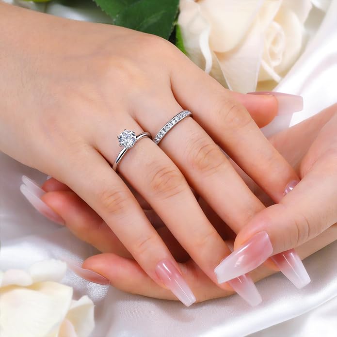 Moissanite Wedding Band Eternity Ring for Women Stackable Wedding Ring 925 Sterling Silver Rings D Color VVS1 Round Cut Anniversary Ring