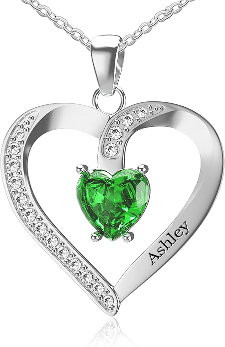 Easycosy Custom Name Necklace with Simulated Birthstones Customized Promise Necklace Heart Pendant with Engraved 2-6 Names - Anniversary Birthday Christmas Jewelry Gifts for Women Wife Mom Grandma