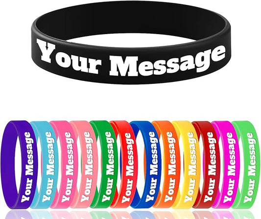 50 Pcs Custom Silicone Wristbands with Text Message, Personalized Rubber Bracelets Bulk for Events, Support, Party Gifts, Fundraisers, Motivation, Awareness