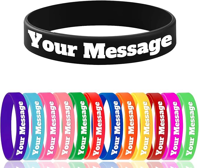 100 Pcs Custom Silicone Wristbands with Text Message, Personalized Rubber Bracelets Bulk for Events, Support, Party Gifts, Fundraisers, Motivation, Awareness
