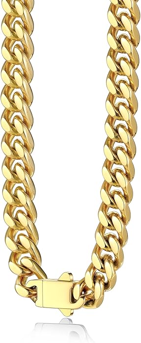 Bestyle Thick Stainless Steel Mens Cuban Link Chain, Black/Gold Chain for Men, No Tarnish & Durable Men Chain Necklace, 5/7/9/12mm Wide, 18"-30" Long, Gift Package