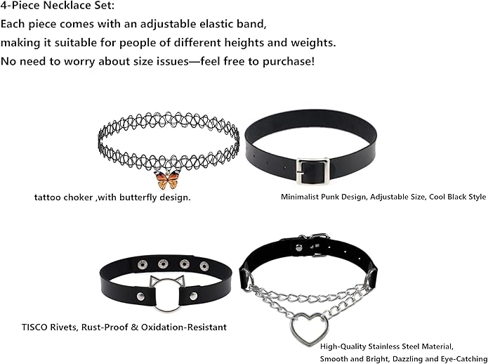 4 Pcs Choker Necklace For Women Black Adjustable Layered Velvet Leather Lace Collar Necklace Goth Jewelry Gifts