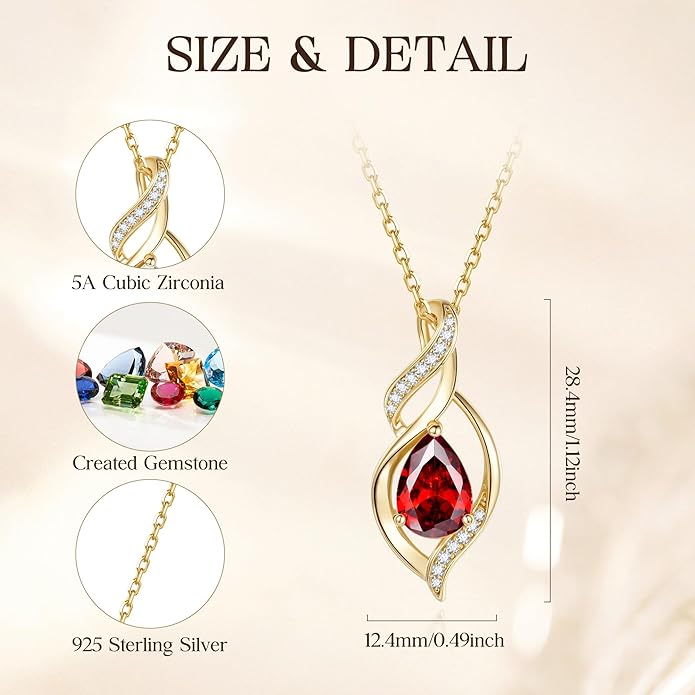 FANCIME Birthstone Necklace for Women Teardrop Necklace S925 Sterling Silver Infinity Love Birthday Gifts for Mom Women Girls, 16"+2" Inches