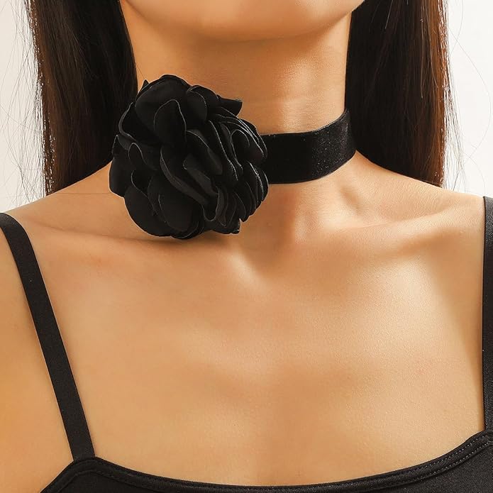 Flower Choker Necklace for Women Vintage Rose Flower Necklace Velvet Ribbon Camellia Floral Choker Necklaces Elegant Summer Necklace Jewelry for Retro Weddings 90s Costume Parties Holiday