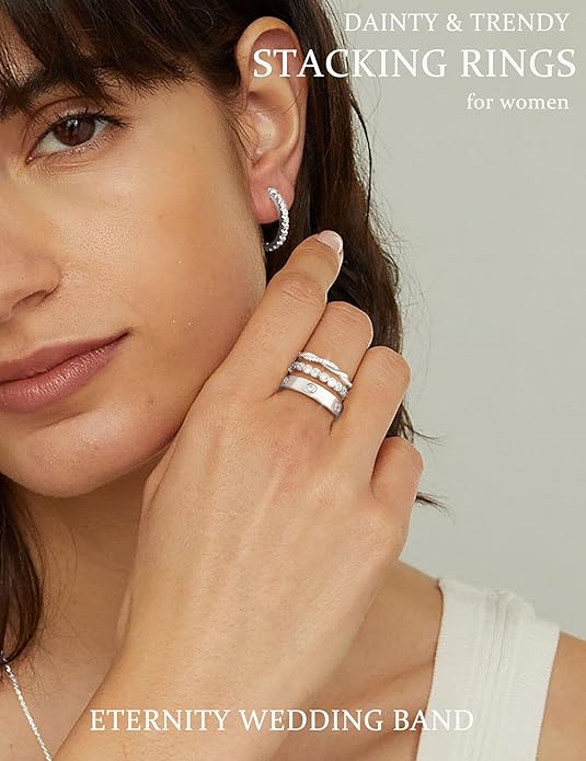 RLMOON Stackable Gold Rings for Women Non Tarnish Dainty 14K Gold/Silver Plated Stacking Thumb Rings Cubic Zirconia Eternity Wedding Band Rings Gold Jewelry Size 6-10