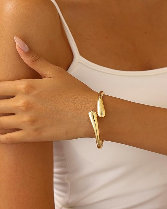 Bangle Bracelets for Women | 14K Gold Plated Trendy Wide Bracelets | Hinged Arm Cuff Bangles Chunky Bracelet for Women