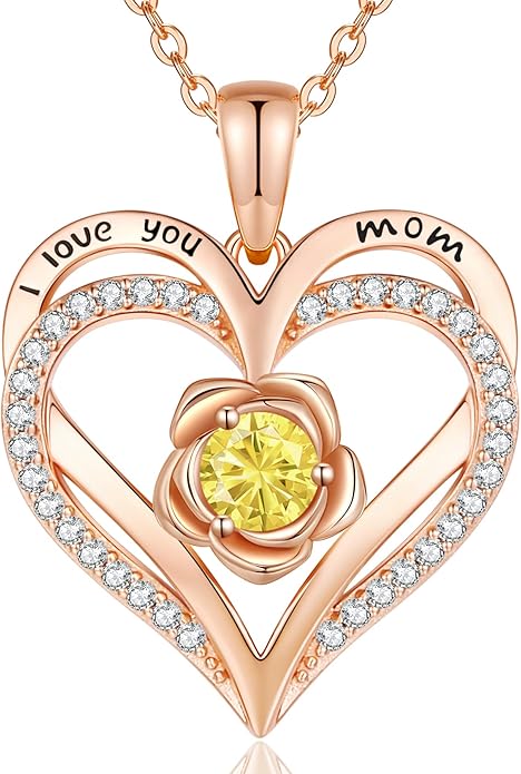 CDE Christmas Gifts for Women S925 Silver Rose Gold Heart Birthstone Necklaces for Women，Ideal Anniversary or Birthday Jewelry Gifts for Wife Girlfriend Her