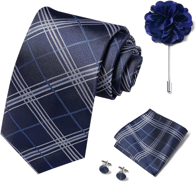 joy alice Ties Set Men Mixed Color Necktie Handkerchief Cufflinks Brooch 3.15 Formal