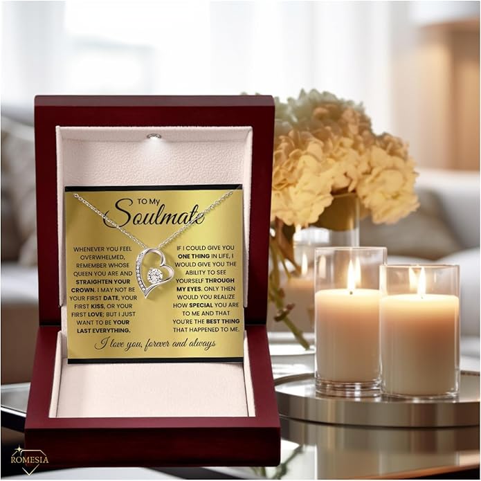To My Soulmate Necklace For Women, Soul Mate Jewelry for Women, Future Wife Gifts, To My Wife Necklace from Husband, Gifts for Girlfriend, Pendant With Message Card
