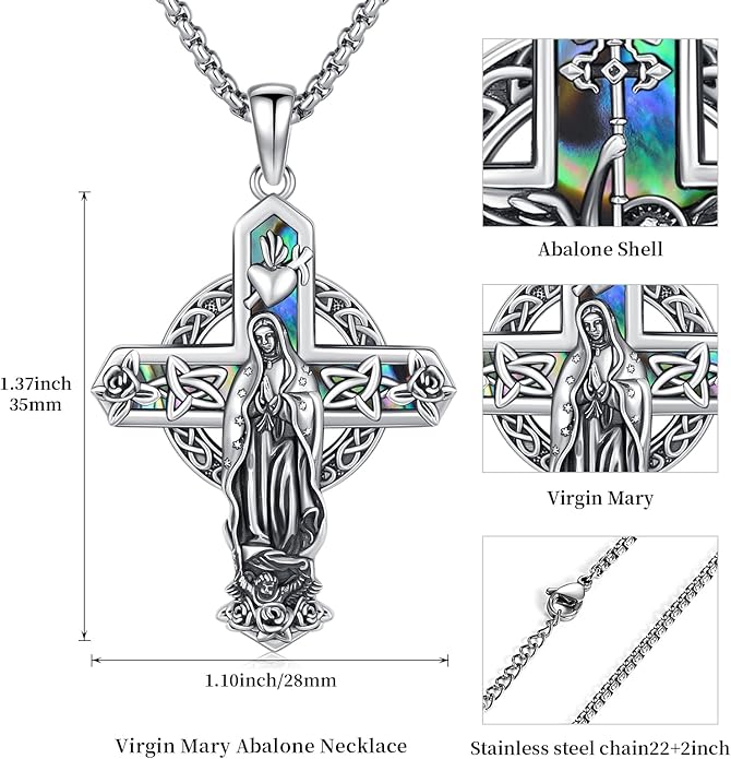 Midir&Etain Cross Necklace 925 Sterling Silver Celtic Christian Pendant Religious Protection Jewelry for Women Men