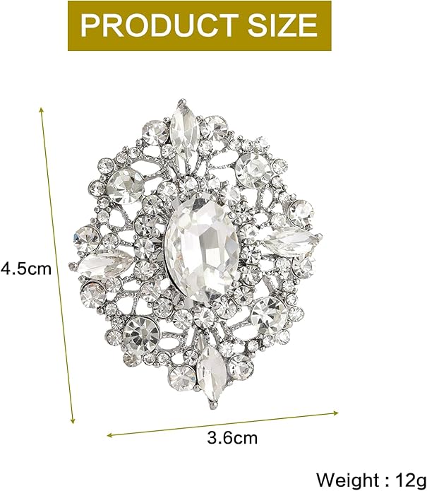Crystal Rhinestone Brooch for Women Silver Brooch Pins for Women Clear Rhinestone Jewelry Pins for DIY Bridal Wedding Bouquet