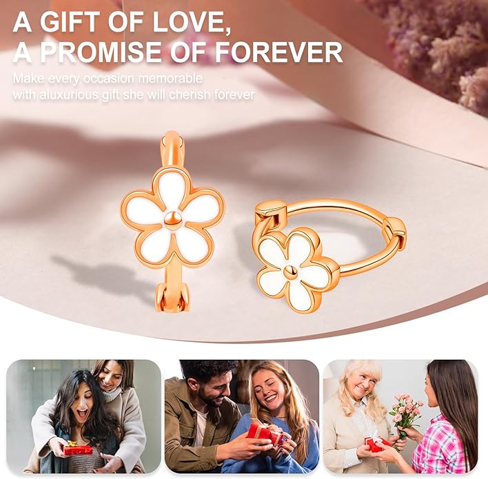 925 Sterling Silver Earrings for Women Dainty Dripping Oil Enamel Daisy Flowers Earrings Minimalist Style Jewelry Sensitive Earrings for Women Hypoallergenic Huggie Hoops