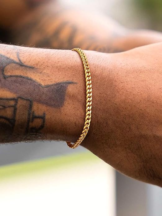 U7 Link Bracelets for Men, Cuban Link/Rope/Watch Band Solid Bracelet, Silver Black Gold Color Wrist Bracelet 3/6/9/12/15mm Width, 6.5/7.5/8.3 Inch Length, Hand Chain Jewelry for Mens Women