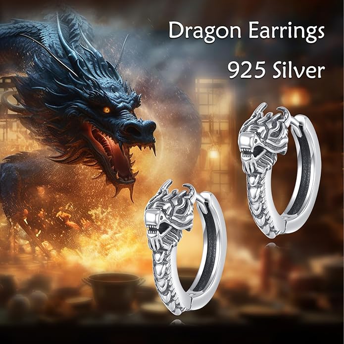 Hoop Earrings for Men Women 925 Sterling Silver Ankh/Wolf/Celtic/Opal Earrings Jewelry Gifts