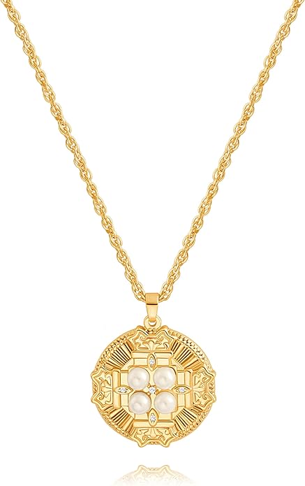 CANEVINKA 18K Gold Plate Coin Pendant Necklace for Women Dainty Compass Sunflower Necklaces Personalized Chain Layered Jewelry